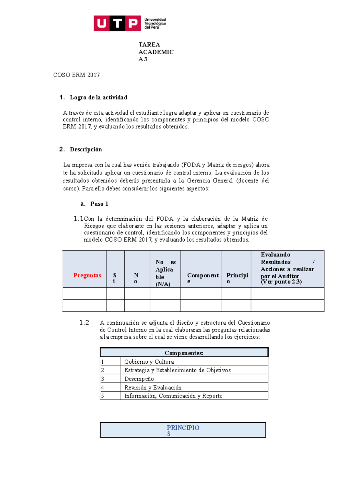 Tarea Académica 3 (TA3): Aplicación del Modelo COSO ERM 2017 - Studocu