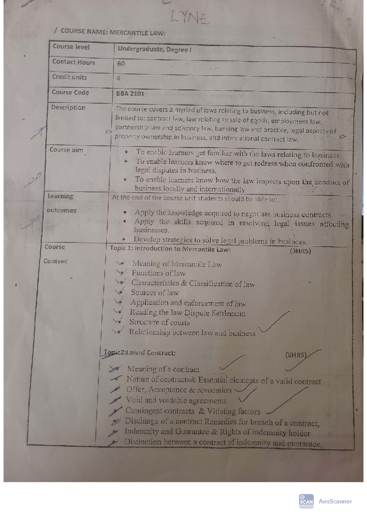 BBA 2101: Mercantile Law Course Notes for Undergraduates - Studocu