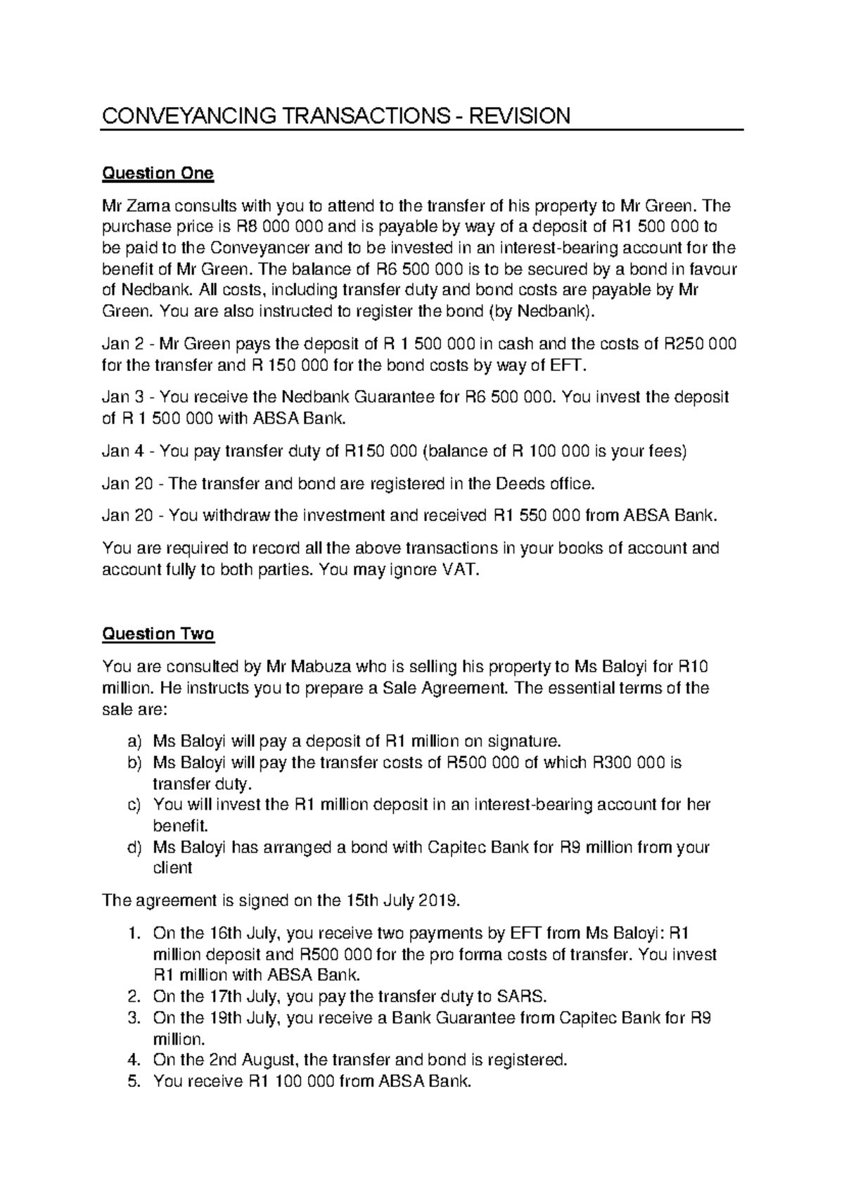 Conveyancing Transactions Revision: Key Case Studies and Accounting ...