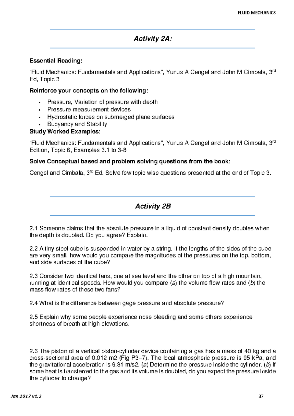 Activity 2 - FLUID MECHANICS Jan 2017 v1 37 Activity 2A: Essential ...