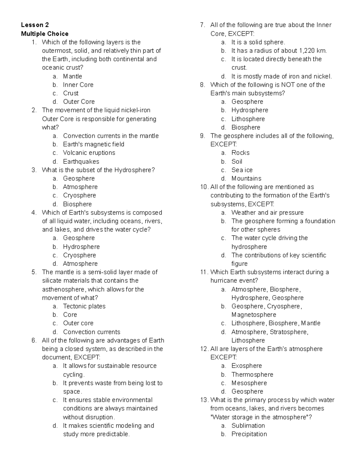 ELS Reviewer - Lesson 2 - Earth Science Practice Questions - Studocu
