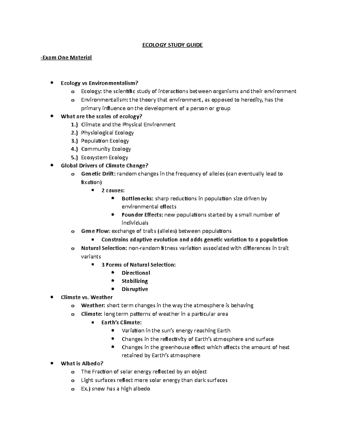 ECOLOGY 101: Comprehensive Study Guide for Final Exam - Studocu