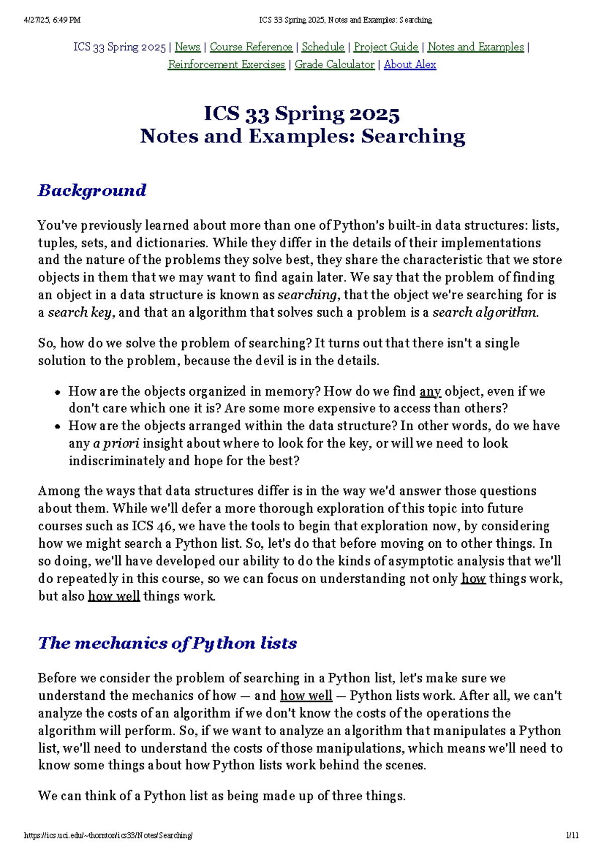 ICS 33 Spring 2025: Notes and Examples on Searching Algorithms - ICS 33 ...