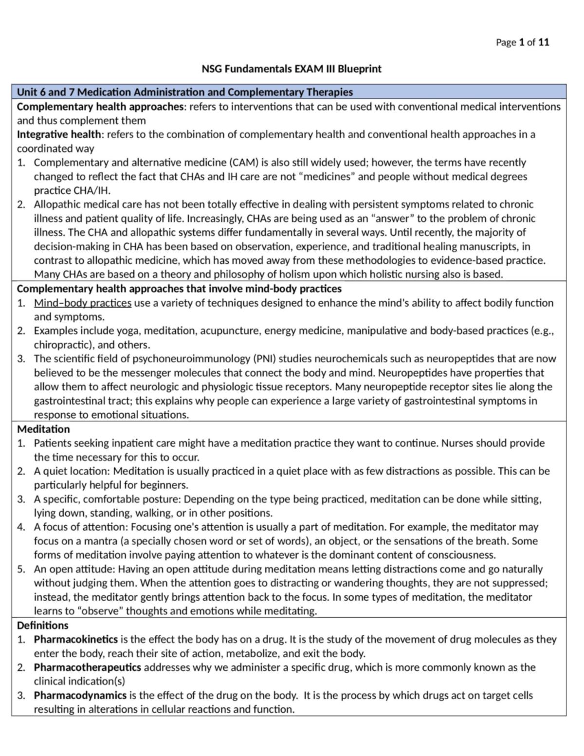 Exam III Blueprint - FUNDAMENTALS - Page 1 of 11 NSG Fundamentals EXAM ...