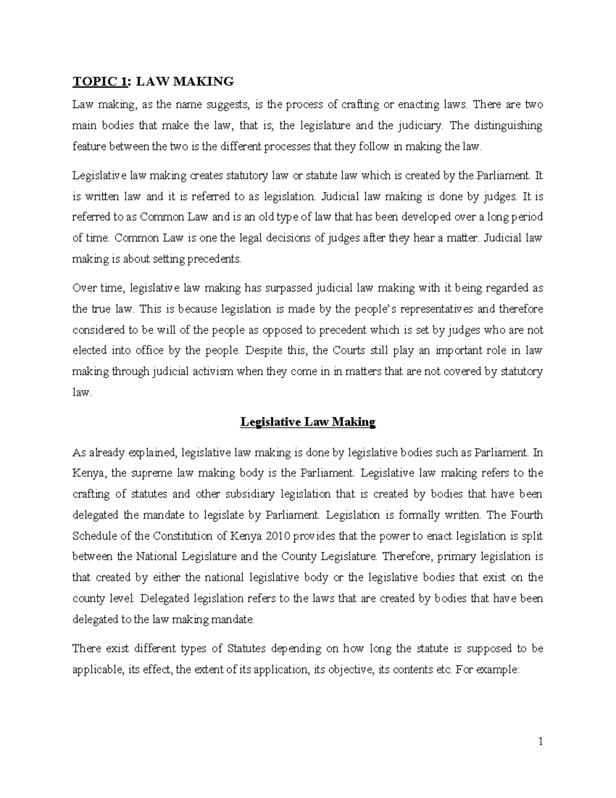 Lecture 3A - Legal Process: Understanding Law Making in Kenya - Studocu