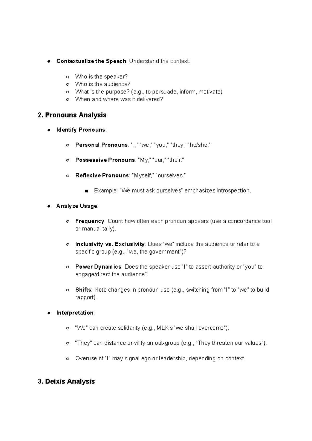Speech Analysis Guide: Context, Pronouns, Deixis, and Agency - Studocu