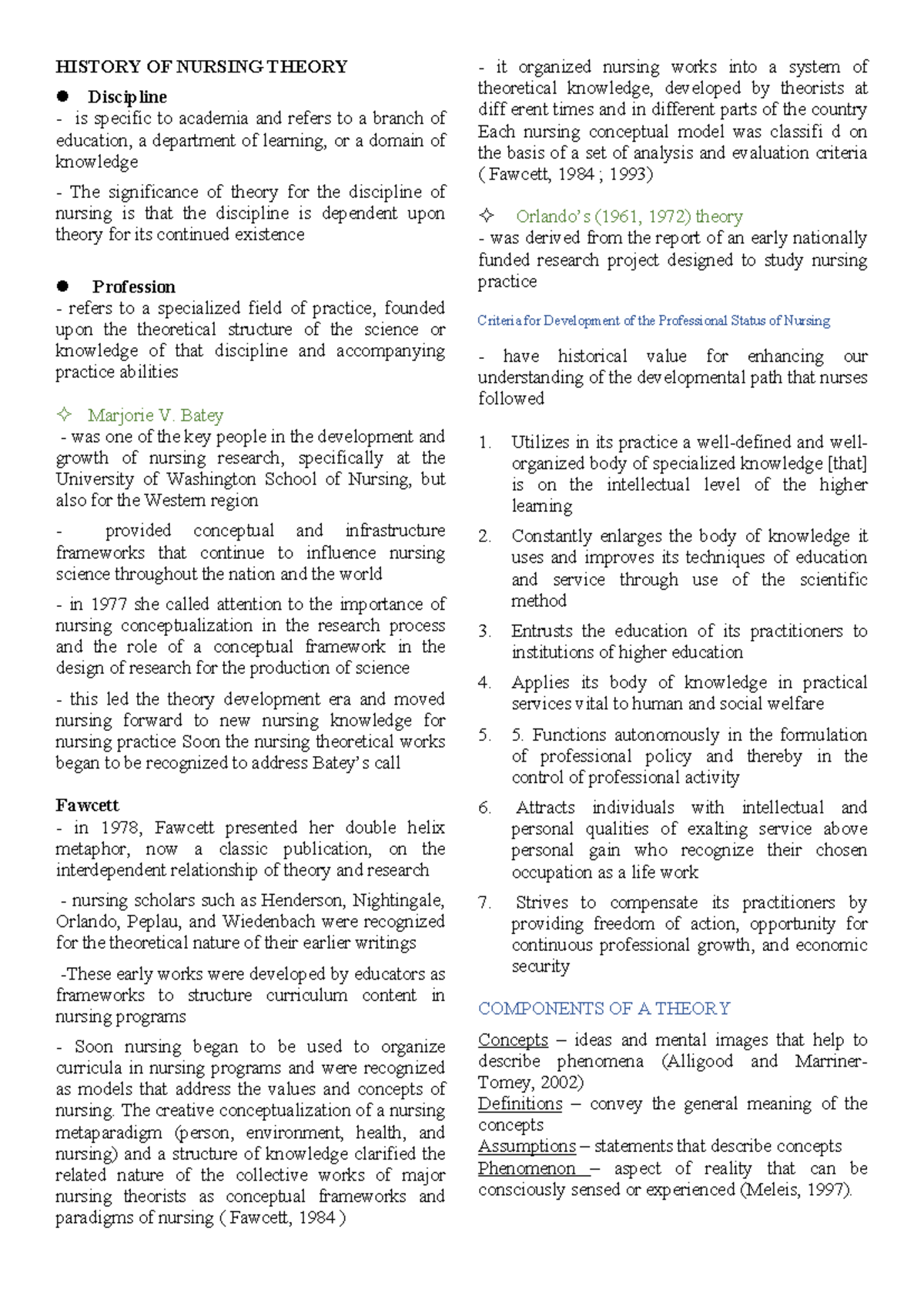 History of Nursing Theory: Key Concepts and Theorists - Studocu