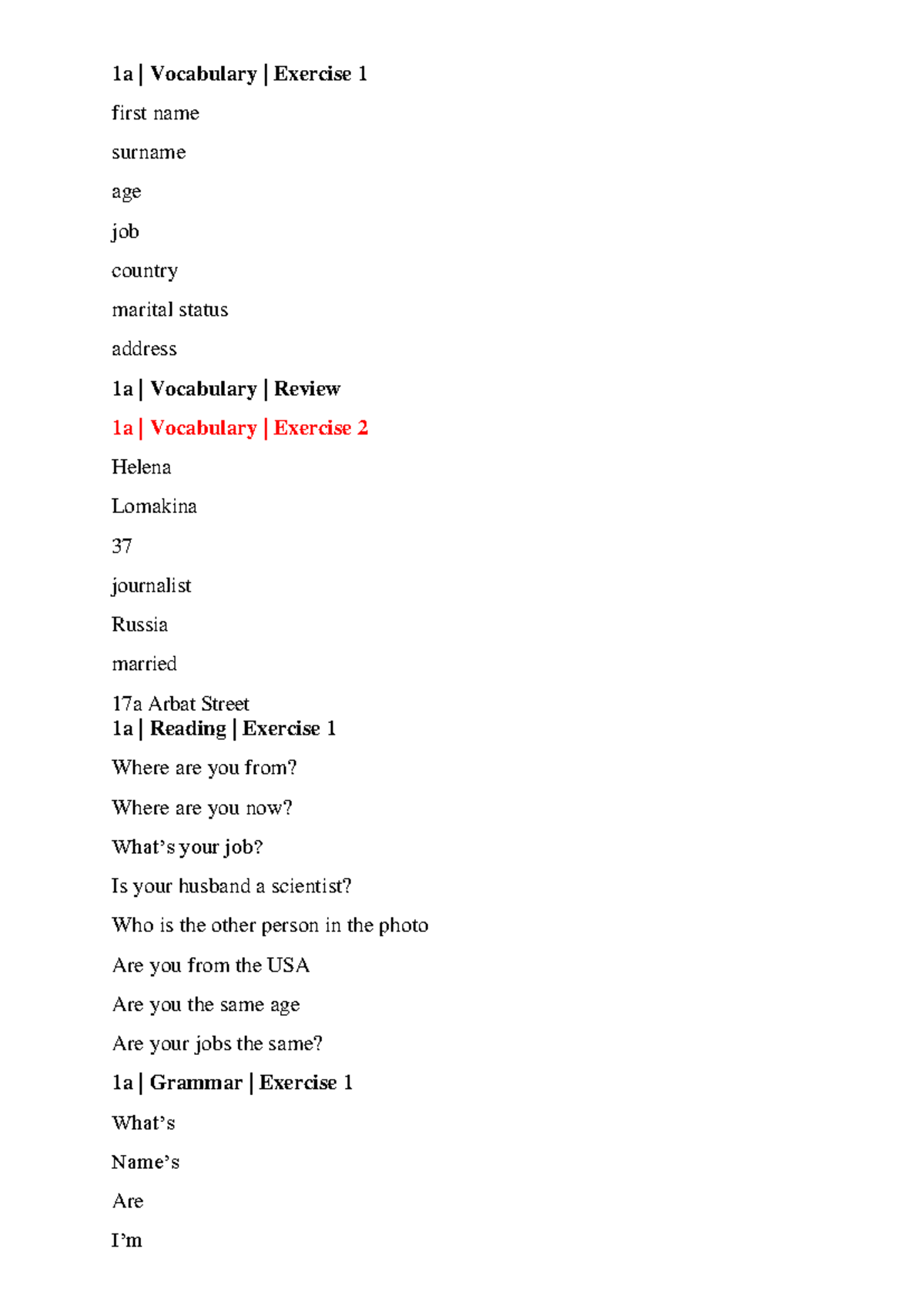 1a & 1b Vocabulary and Grammar Exercises Review for AVSC Course - Studocu