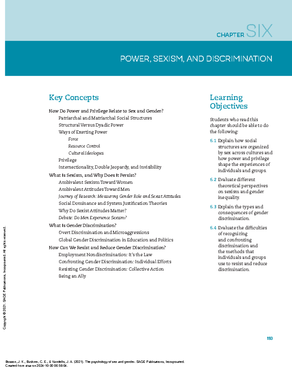 The Psychology of Sex and Gender - Unit III: Power, Sexism ...