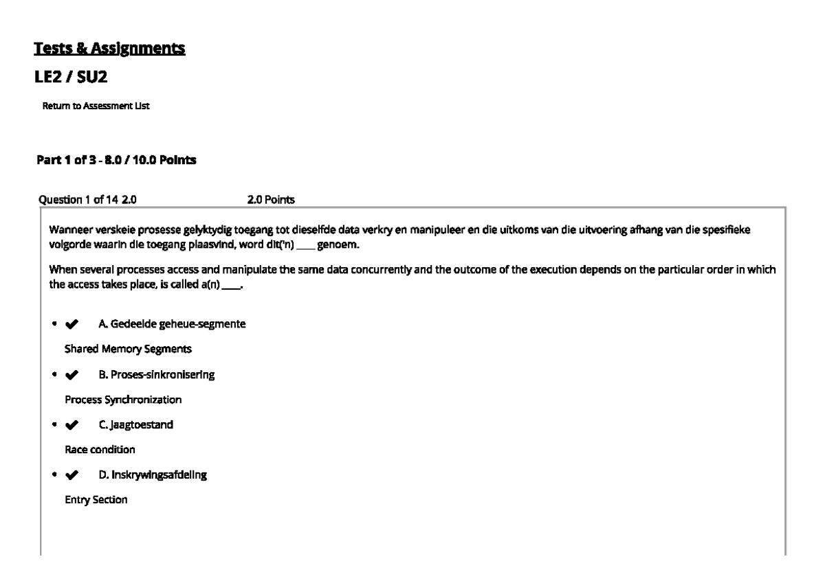 SU2 Test & Assignments - Process States & Synchronization Details - Studocu