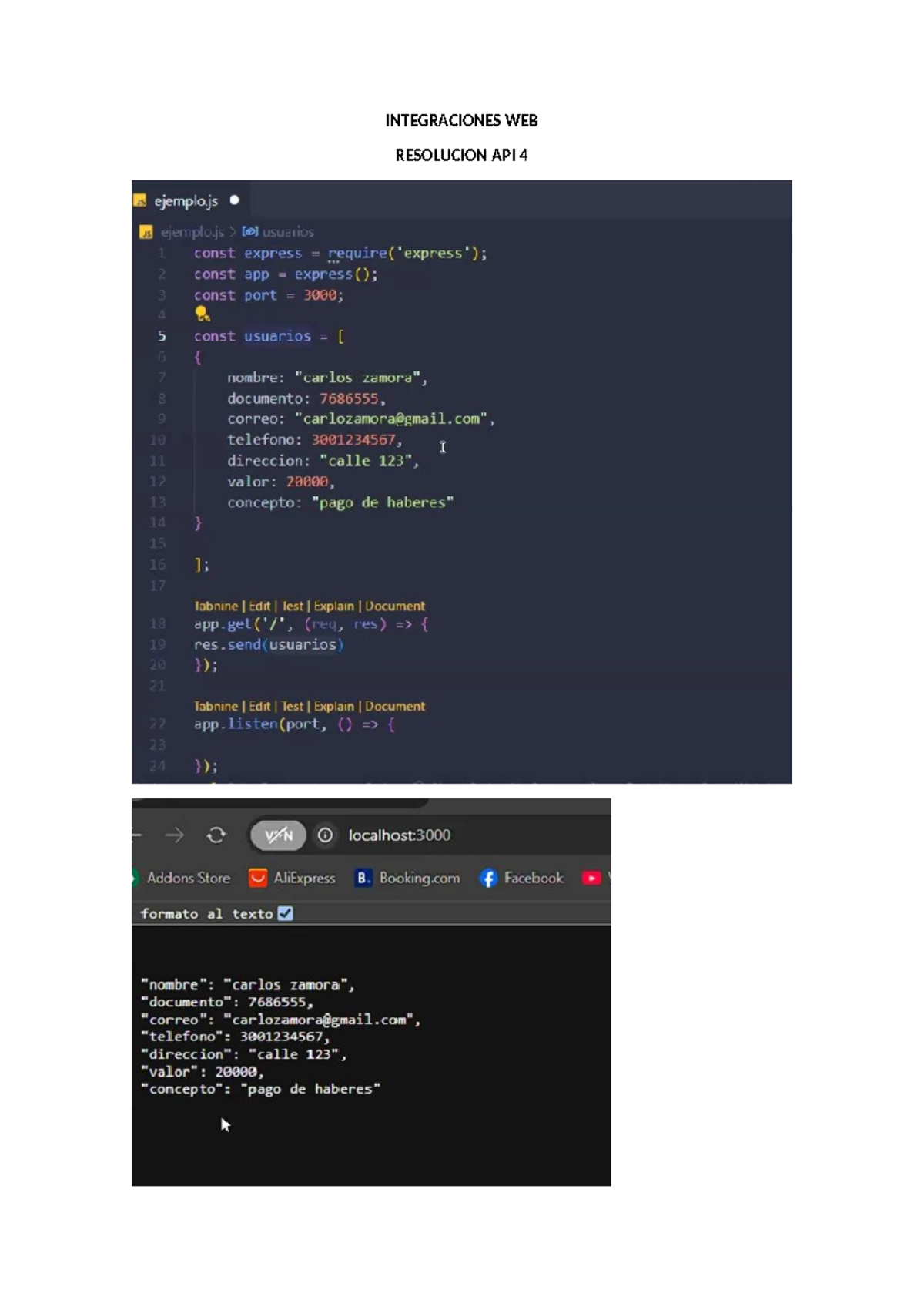 Resolución API 4: Ejemplo de Integraciones Web en JavaScript - Studocu