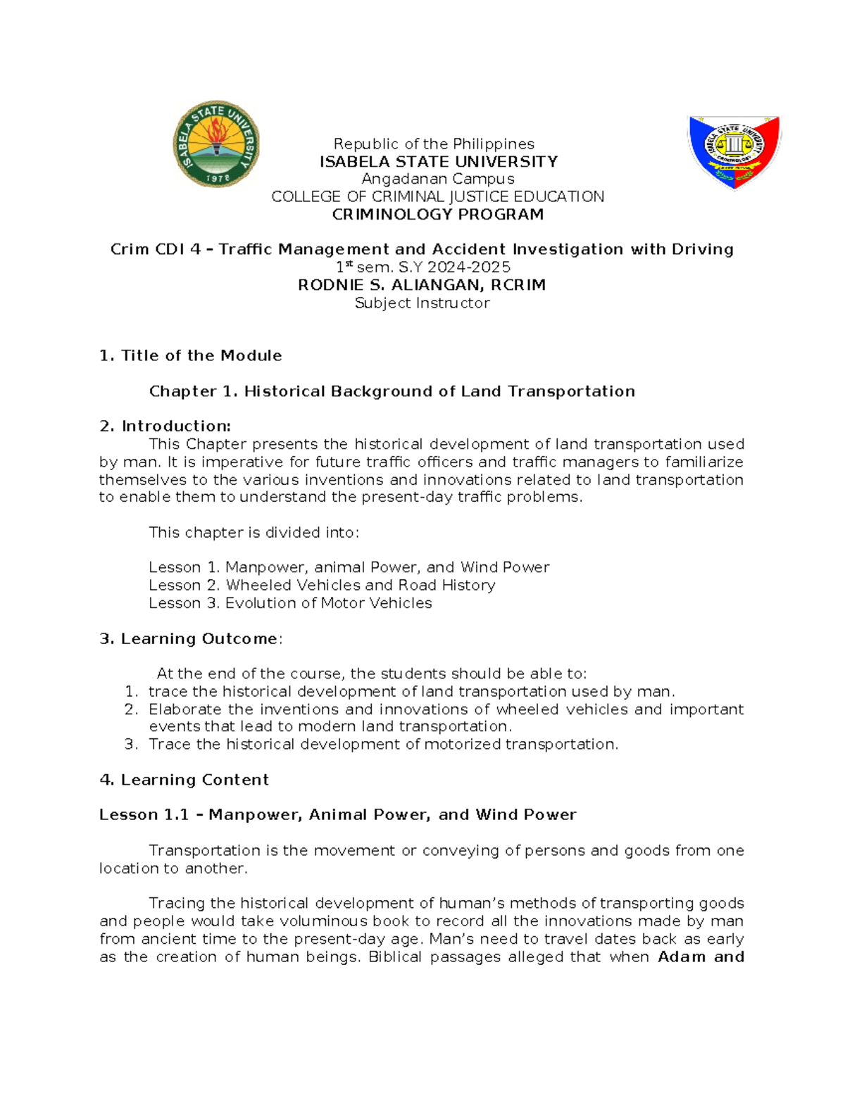 CRIM CDI 4 Prelim Notes on Traffic Management and Accident ...
