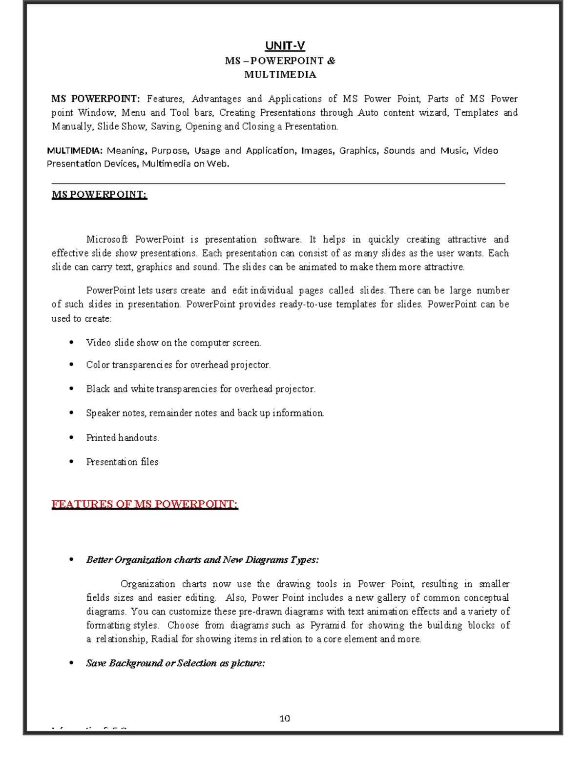 MS-PowerPoint & Multimedia Unit V Lecture Notes Overview - Studocu
