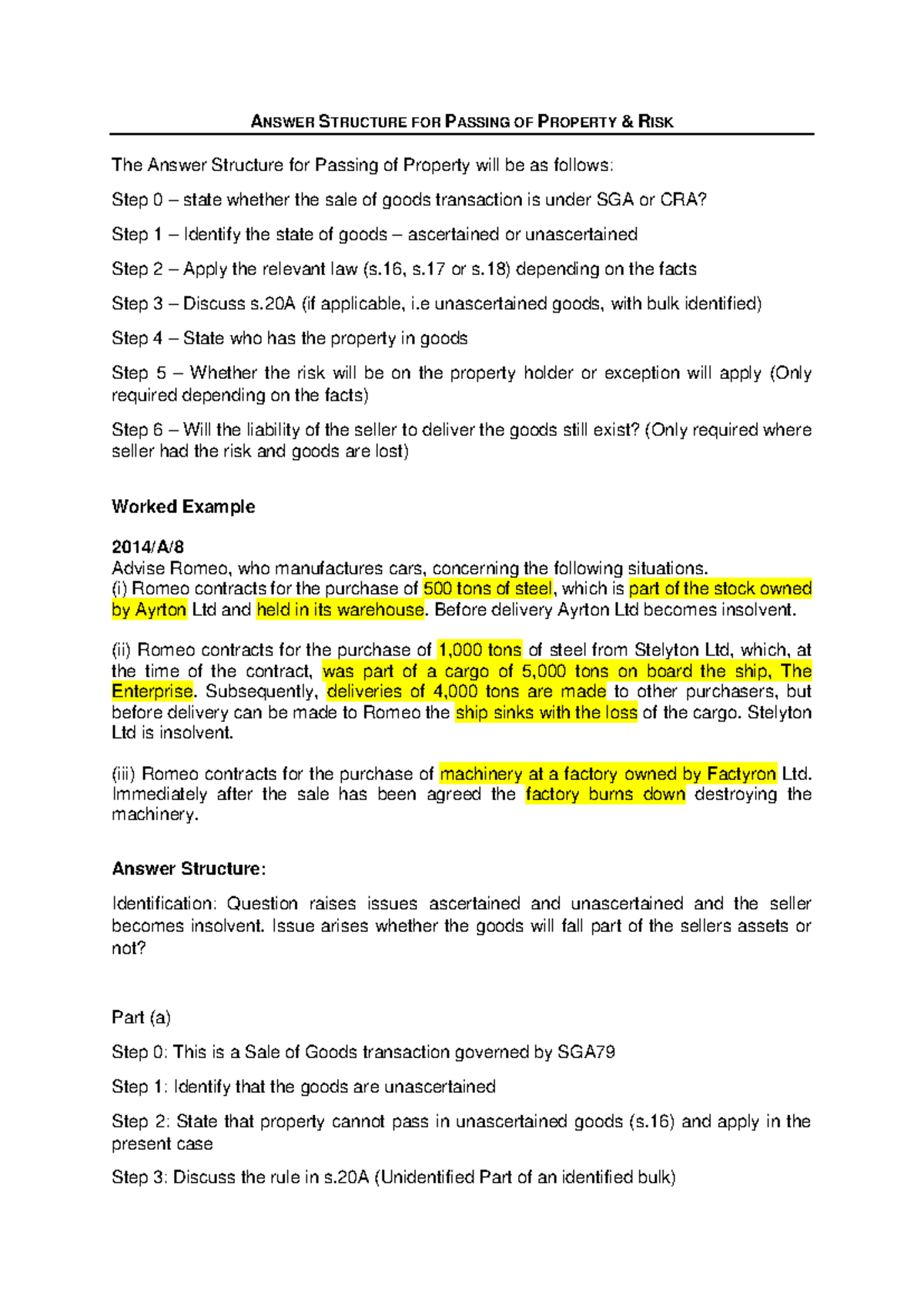 Answer Structure for Passing of Property in SGA Transactions - Studocu