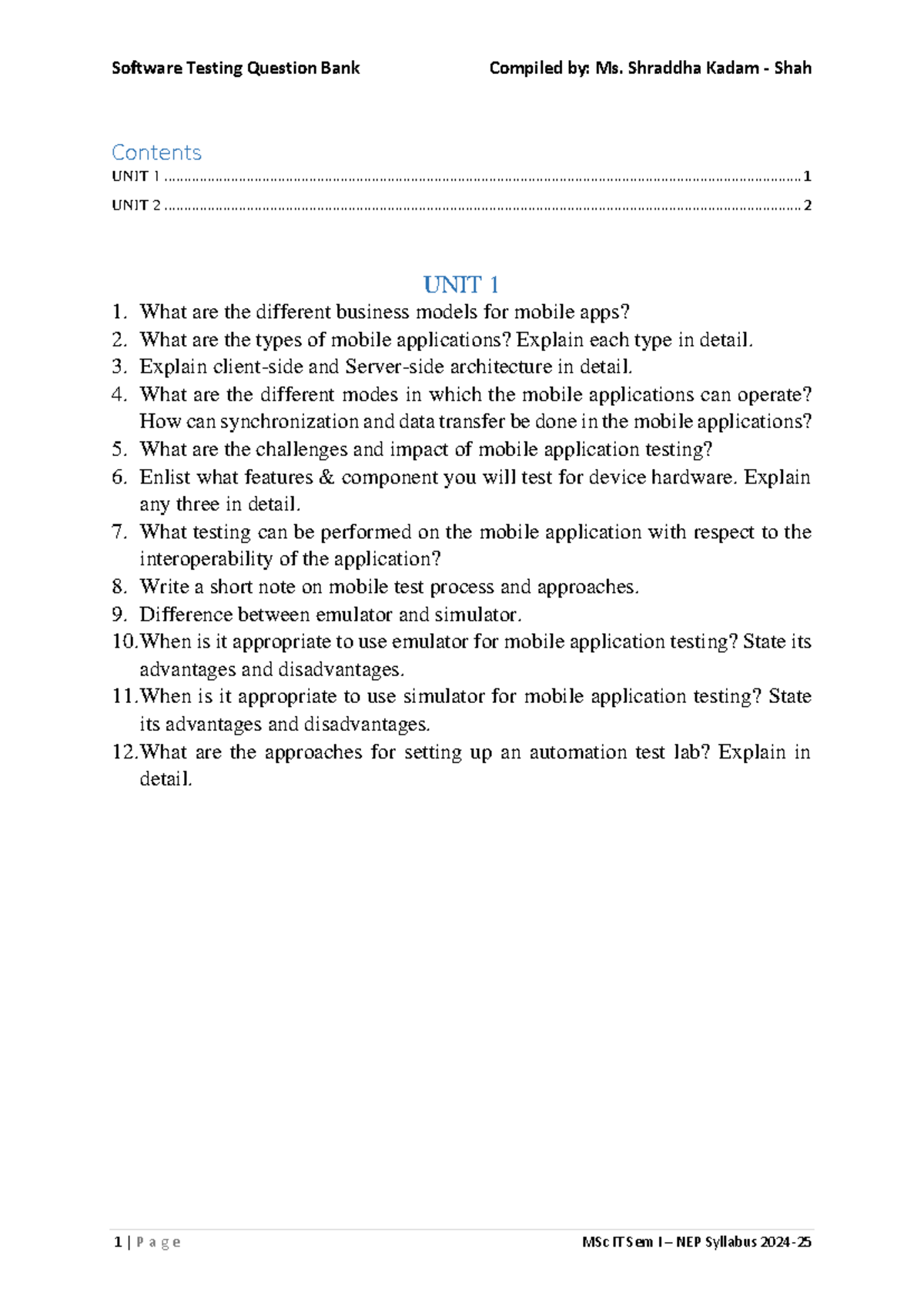ST QB - Testing Software - Software Testing Question Bank Compiled by ...