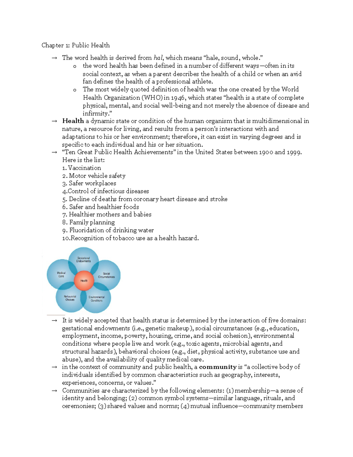Chapter 1: Understanding Public Health Concepts and Achievements - Studocu