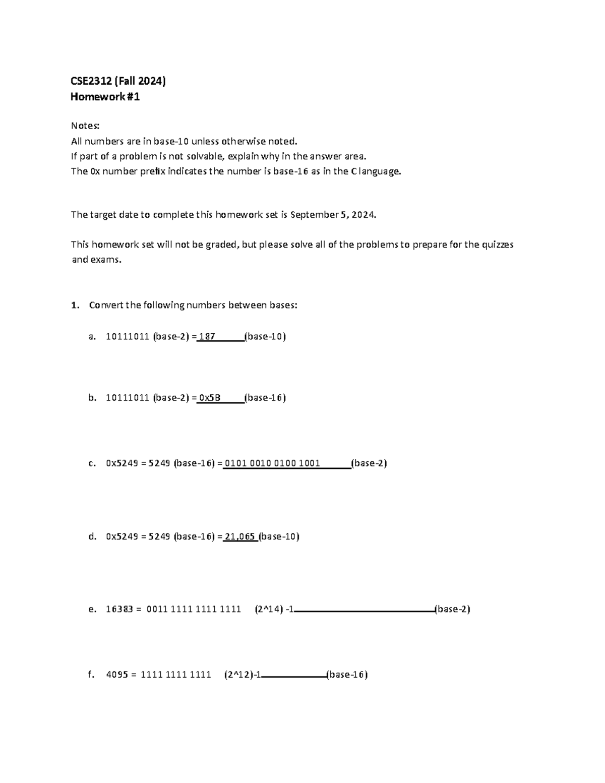 CSE2312 Fall 2024 Homework 1 Solutions and Explanations - Studocu