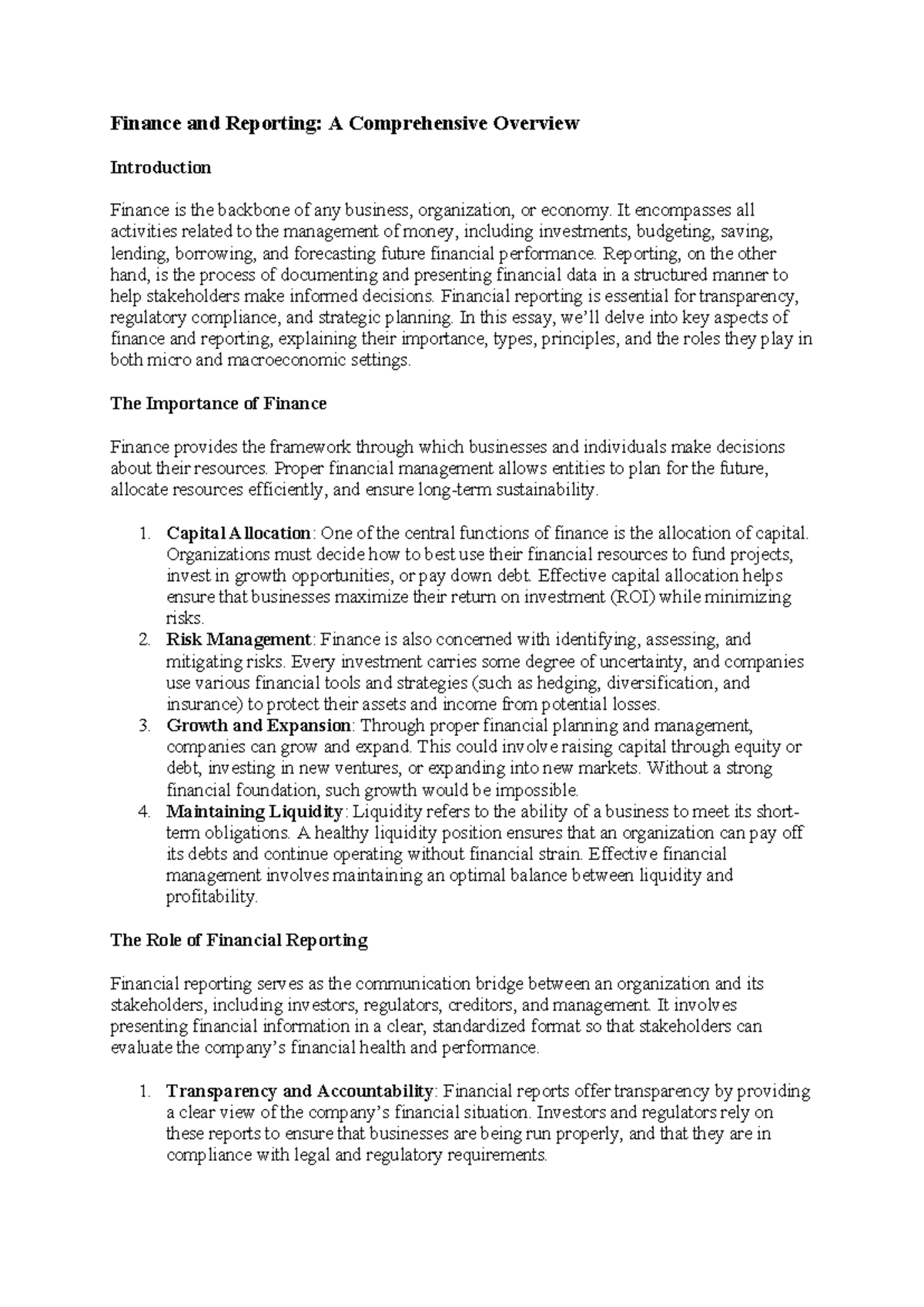 Finance and Reporting: Key Insights and Principles for Success ...