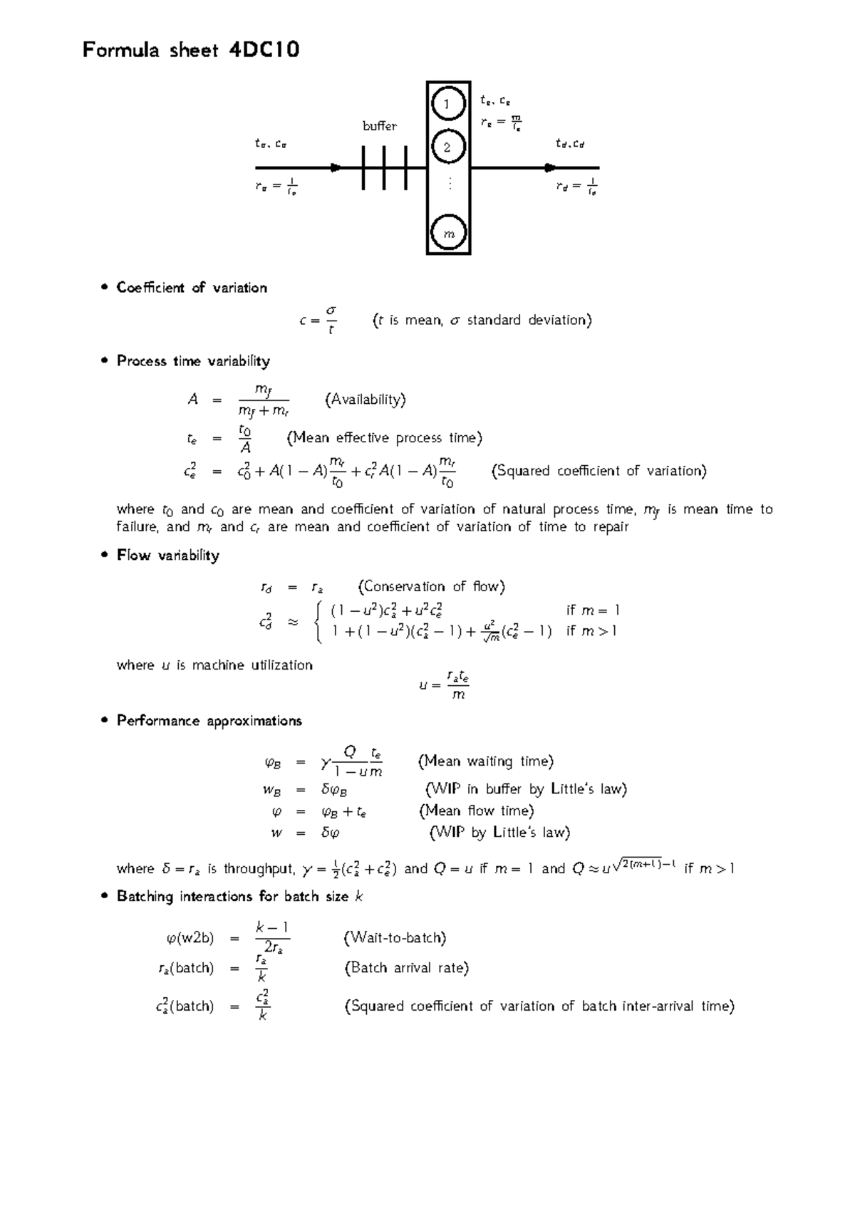4DC10 - Final Exam Formula Sheet for Process Variability - Studeersnel