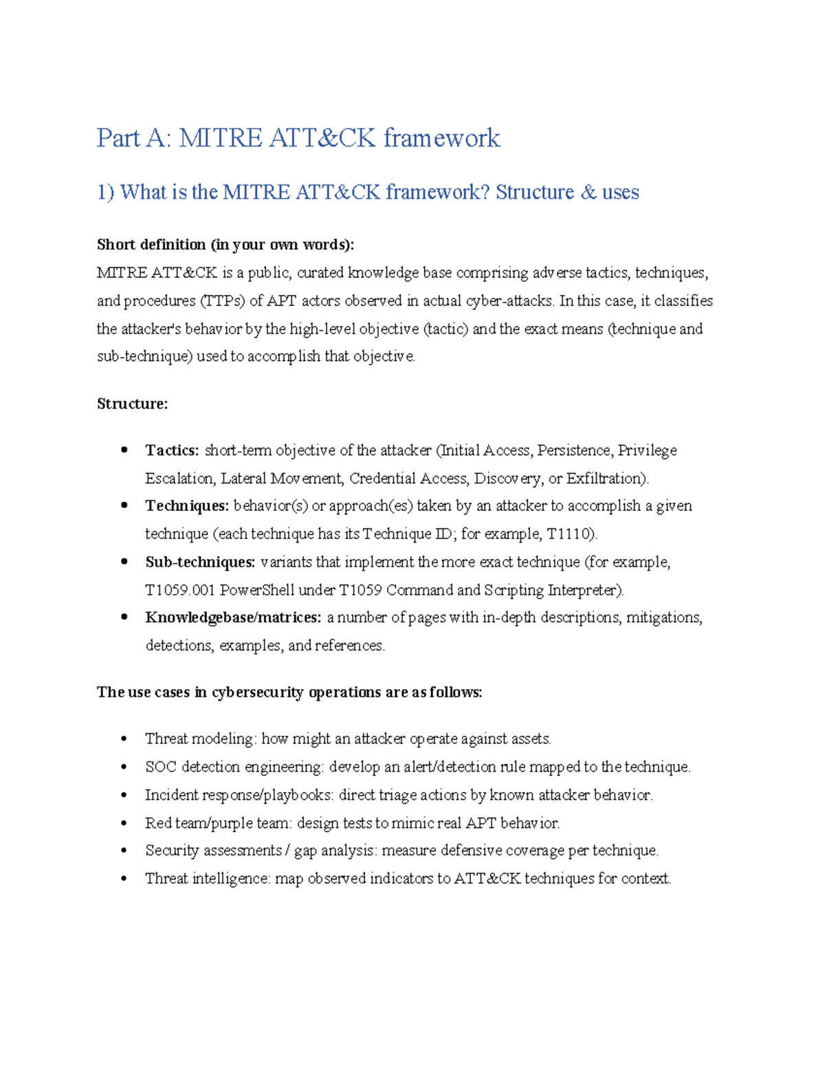MITRE Framework Overview and Attacker Behavior Simulation (Lab) - Studocu