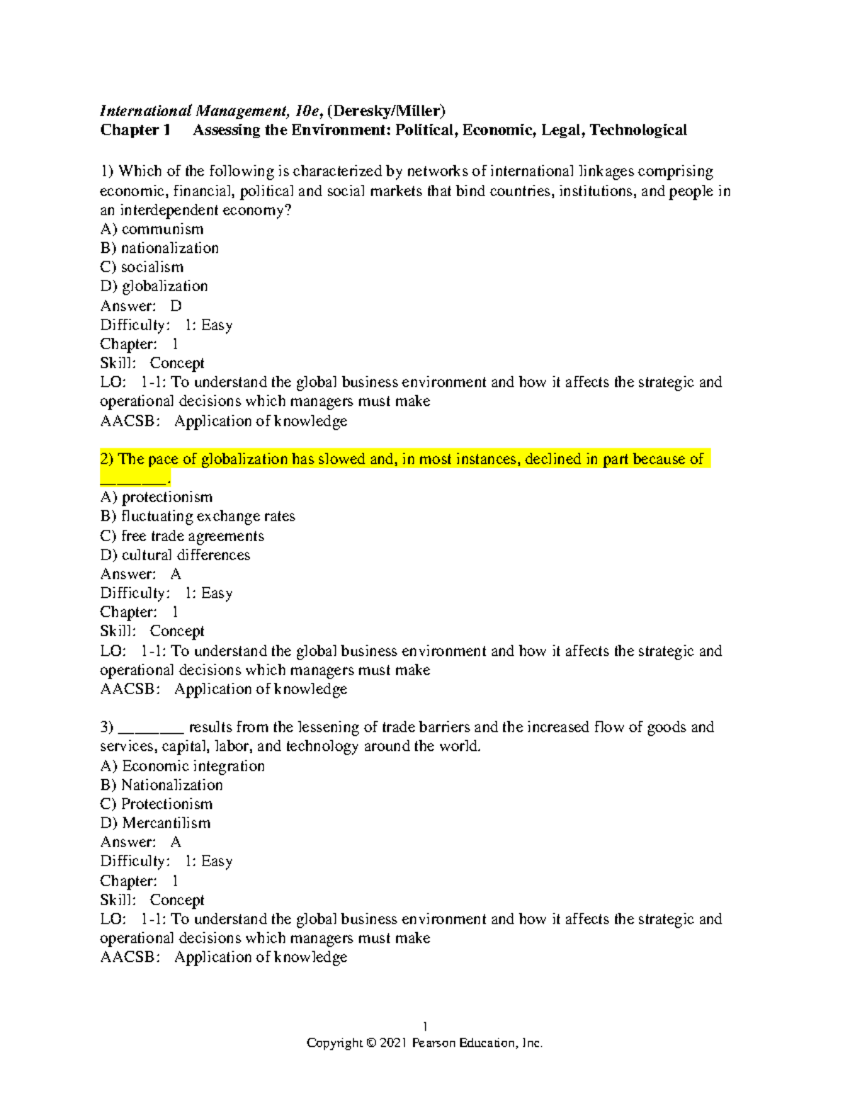 Chapter 1 - Assessing the Global Business Environment (IM 10e) - Studocu