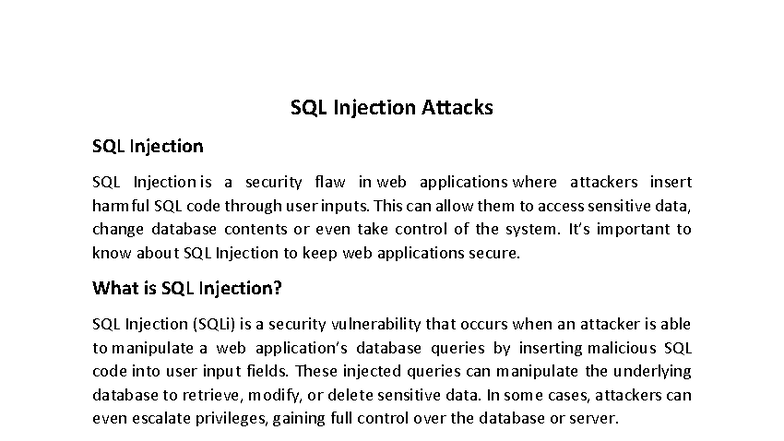 SQL Injection Attacks: Understanding and Prevention Strategies - Studocu