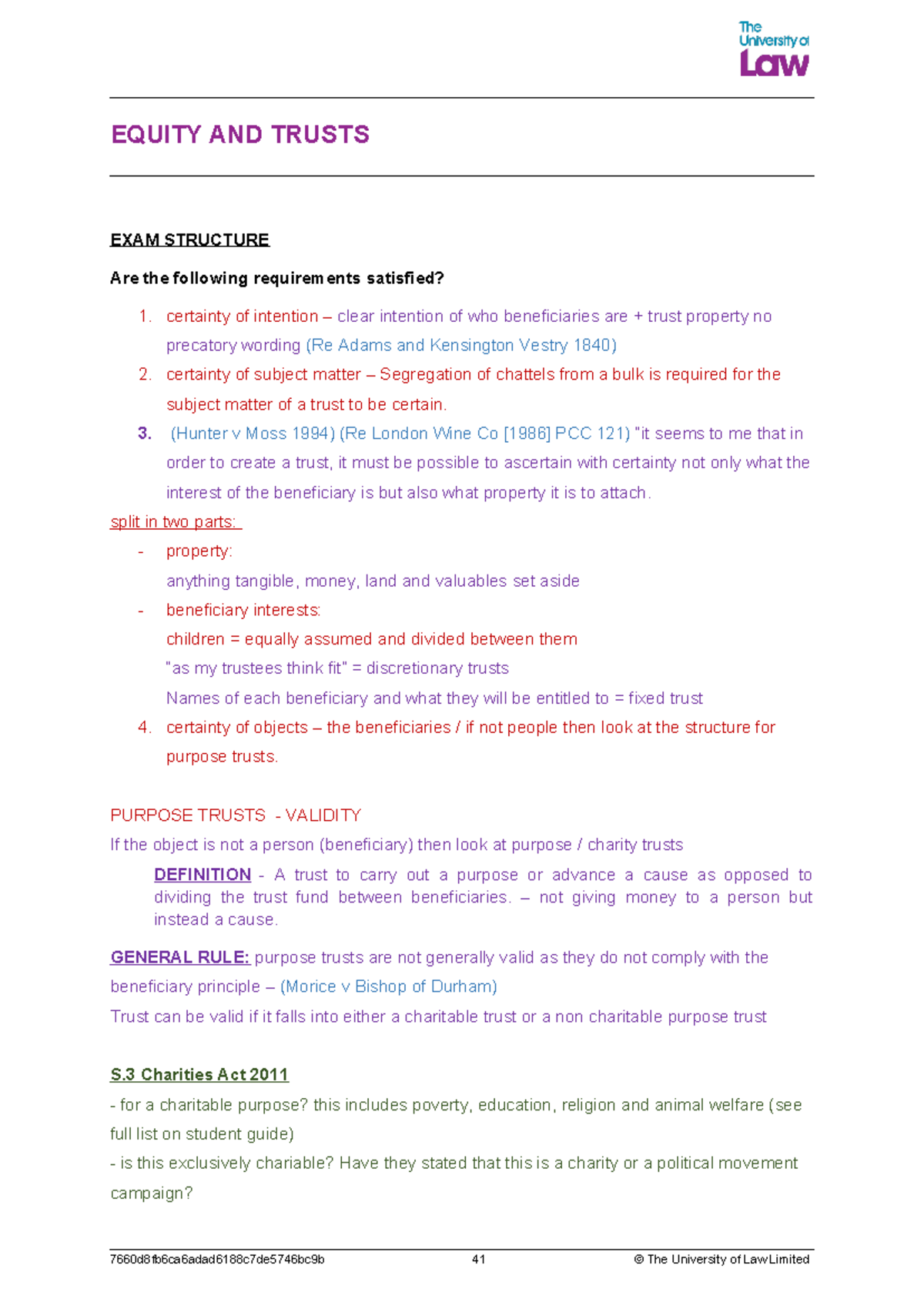 Equity & Trusts EXAM Structure: Key Principles and Validity Criteria ...