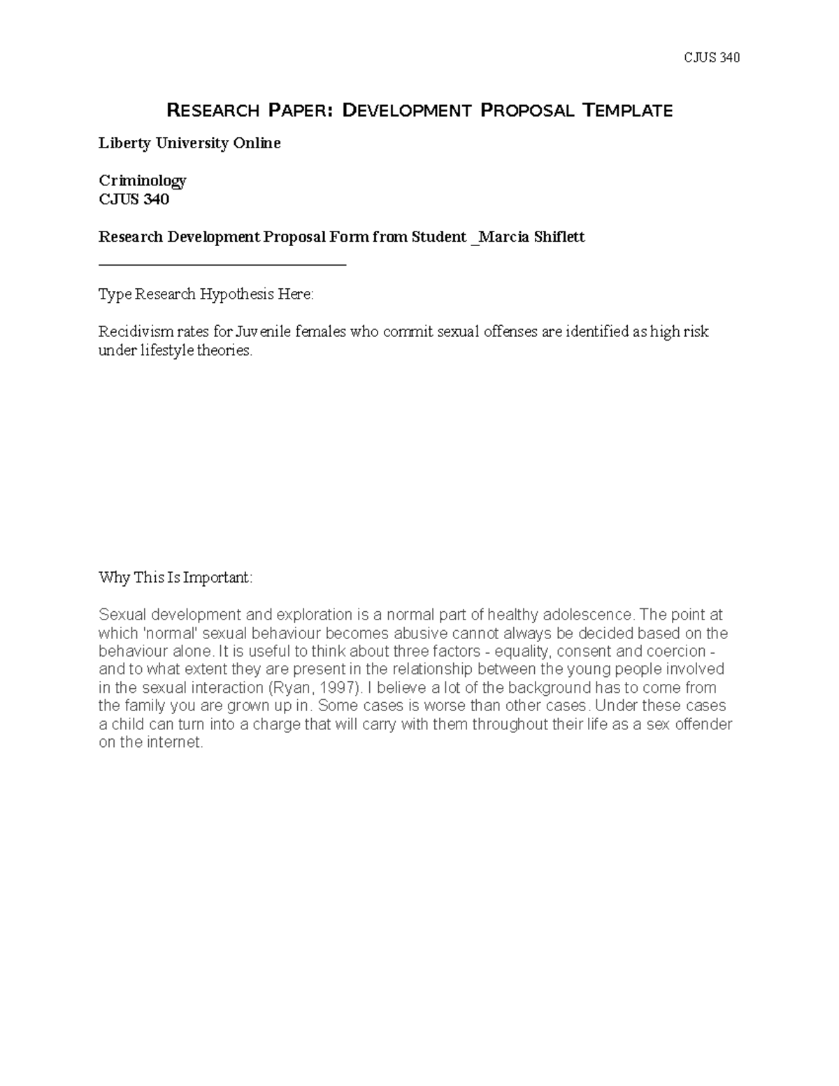 CJUS 340 Research Paper Development Proposal Template - Studocu