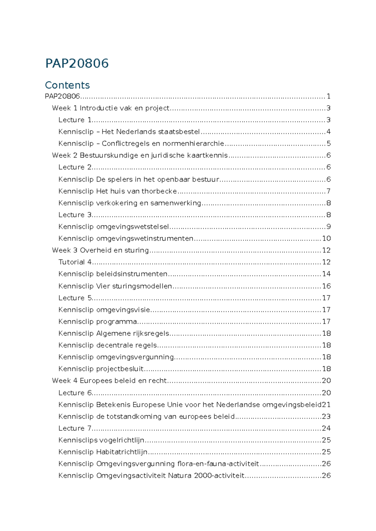 PAP20806 - Lecture Notes on Dutch Governance and Policy - Studeersnel