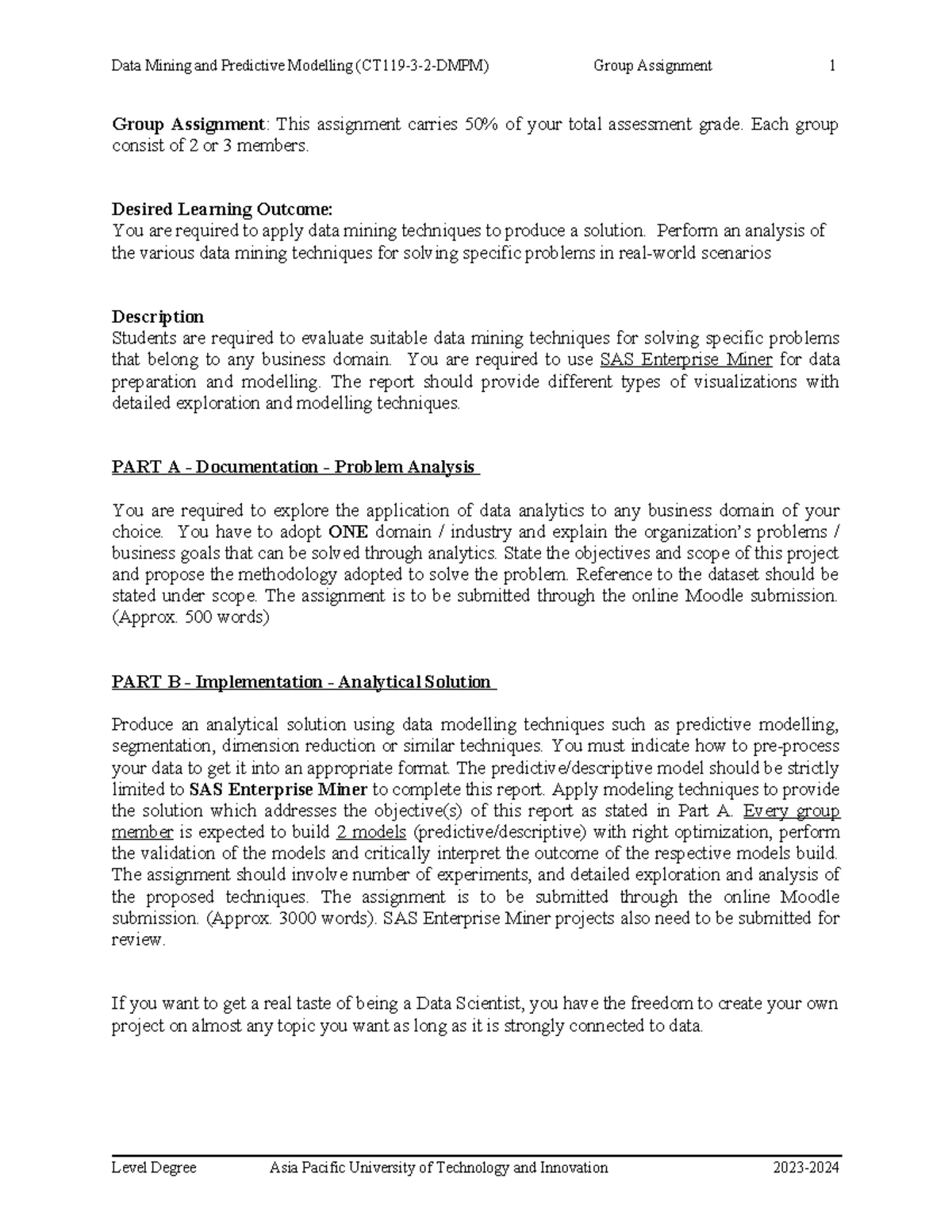 GROUP ASSIGNMENT DMPM 2023: Data Mining & Predictive Modelling Analysis ...