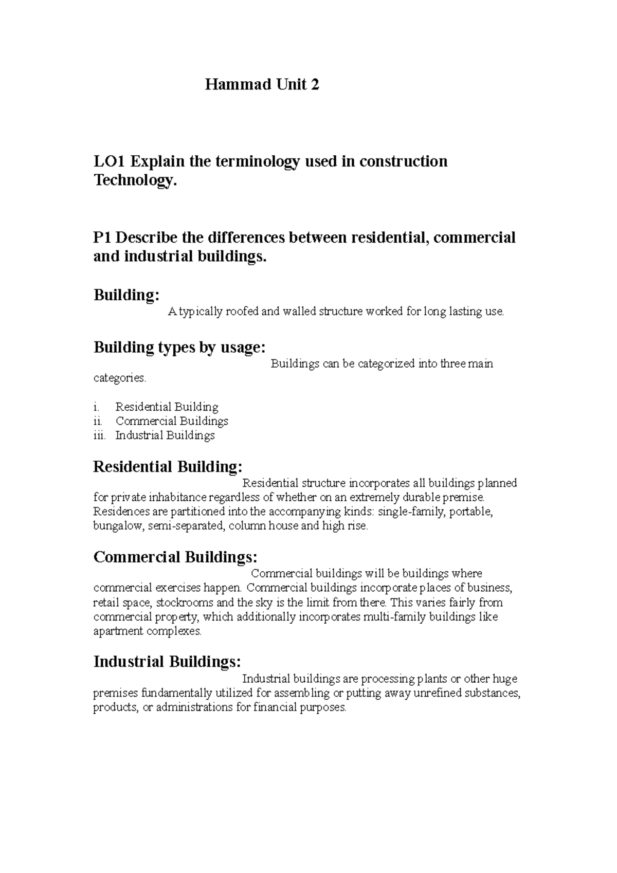 Construction Terminology and Building Types - LPC Unit 2 - Studocu