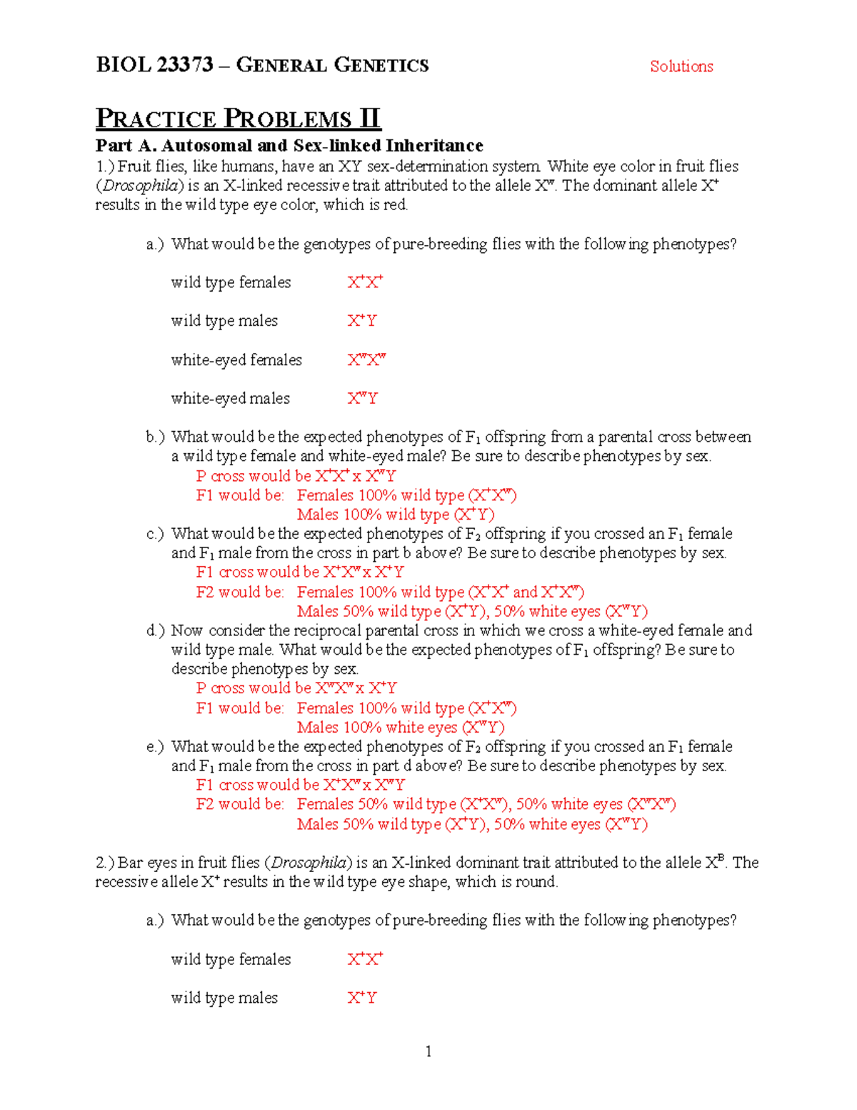 BIOL 23373 GENERAL GENETICS Solutions to Practice Problems II - Studocu