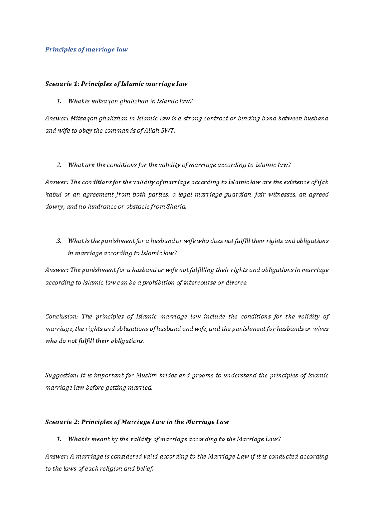 Family and Matrimonial Law Case Study 2: Islamic and General Marriage ...