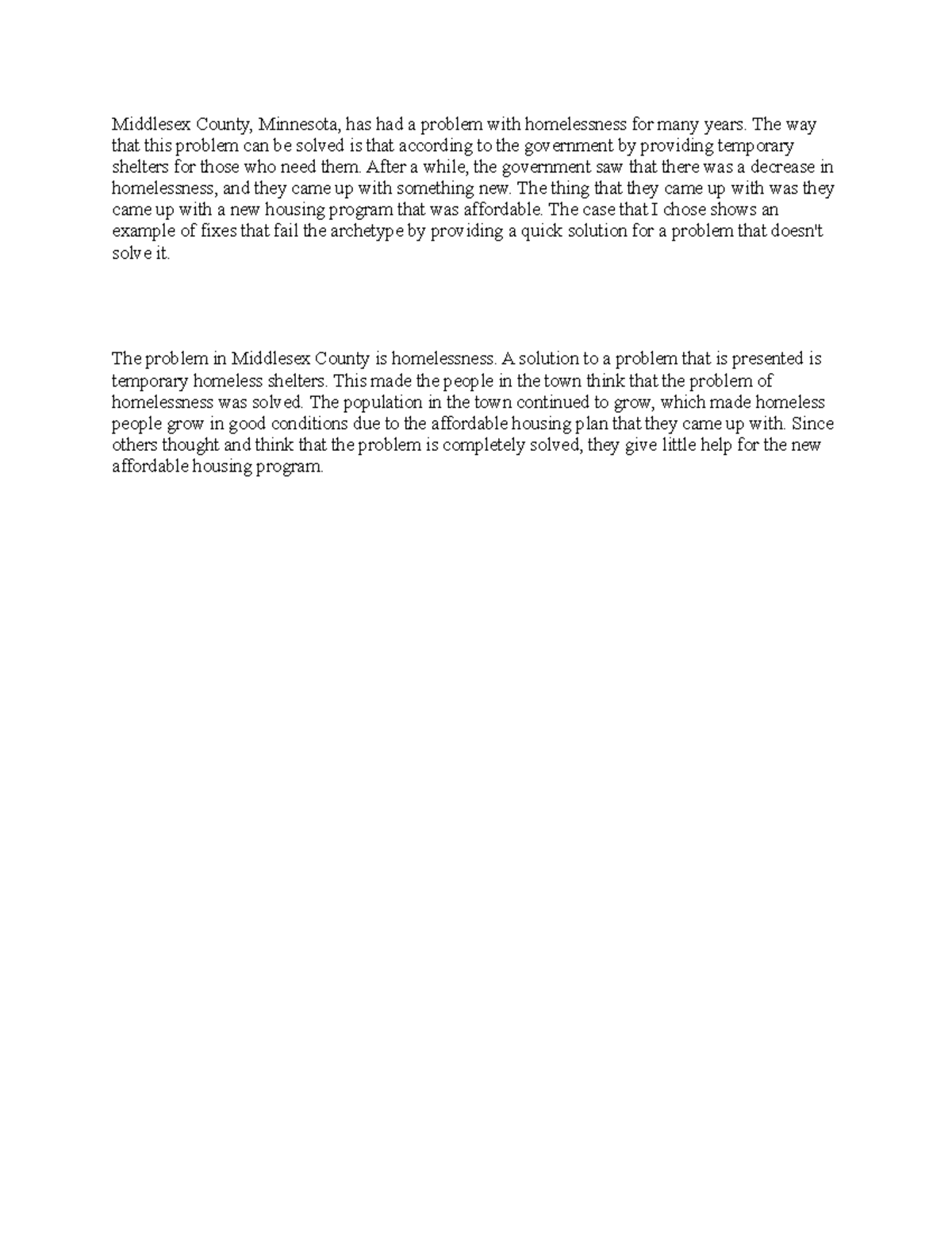 Case Study: Addressing Homelessness in Middlesex County, MN - Task 2 ...