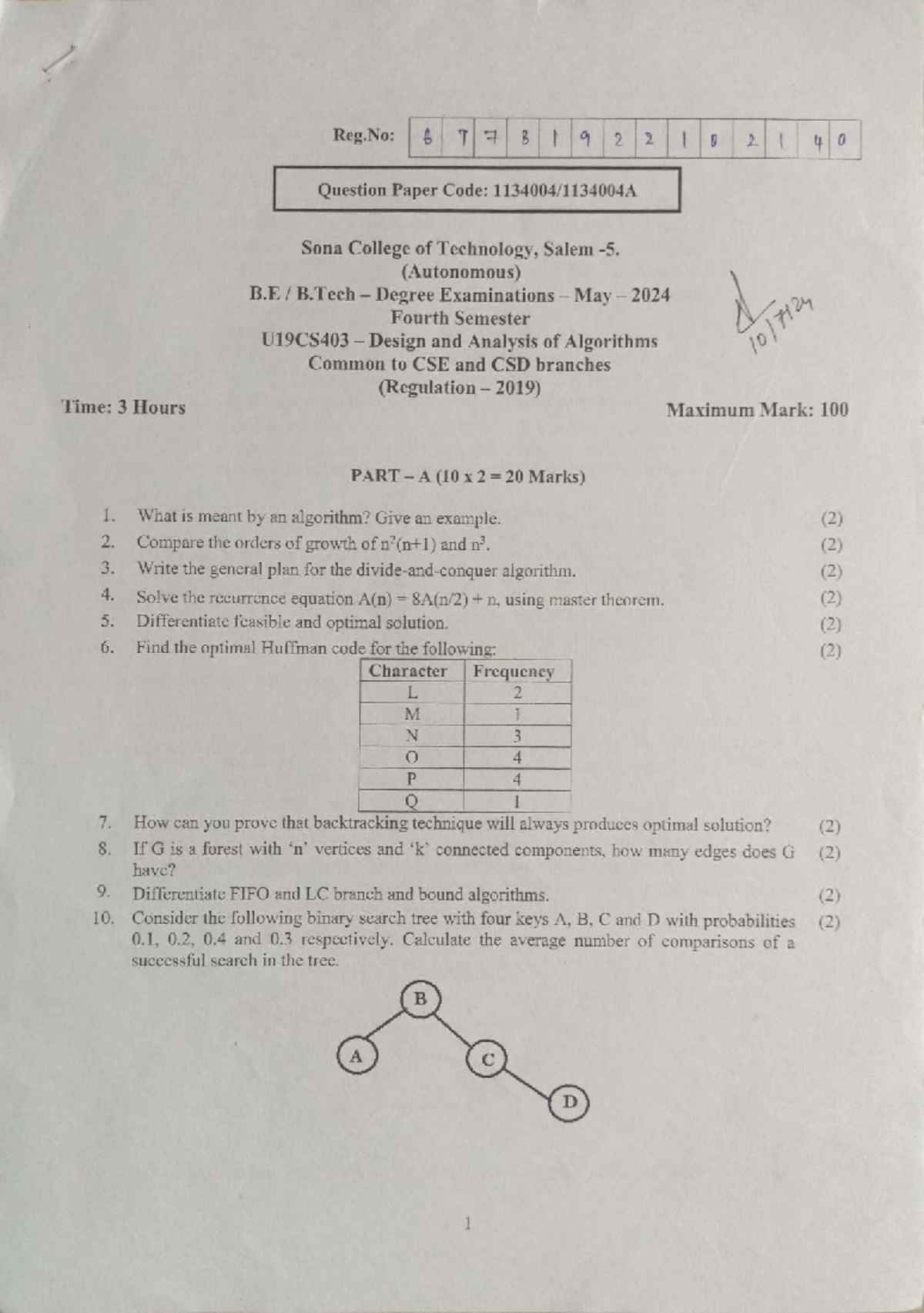 DAA U19CS403 Previous Year Question Papers for 4th Sem Exams - Studocu