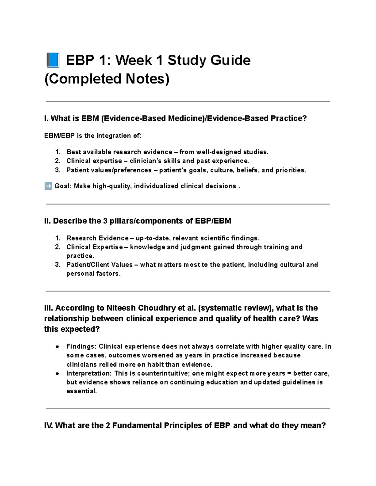 EBP 1: Week 4 Study Guide (Final Version) - Research Design & Bias ...