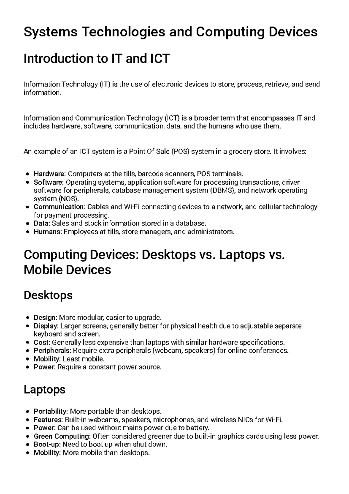 IT TERM 1 Study Guide: Introduction to IT & ICT Systems - Studocu