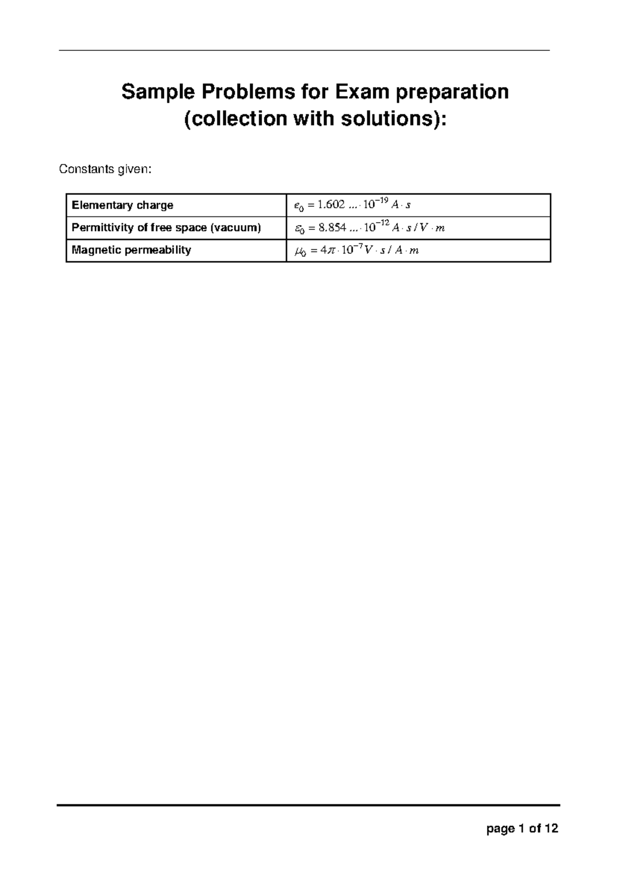 Pi ETExample - Final Exam Sample Problems with Solutions - Studocu