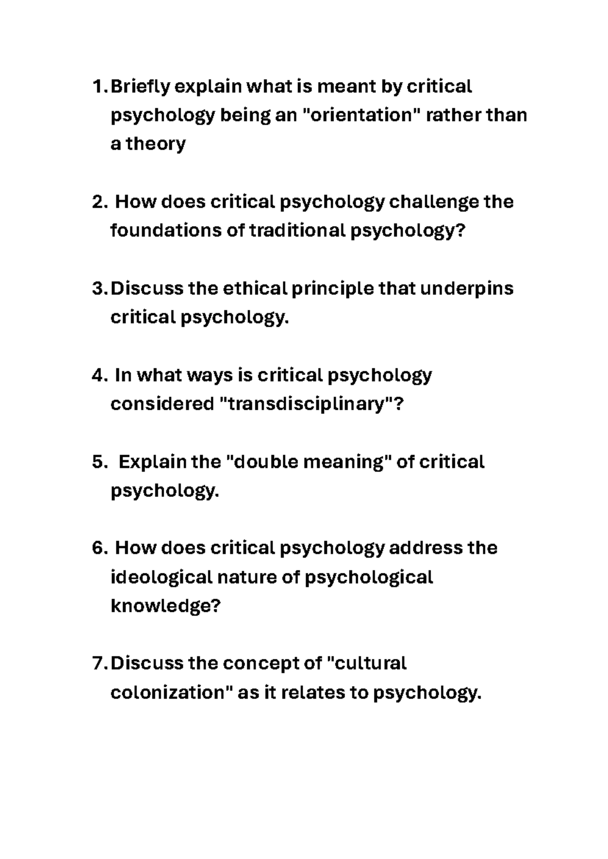 Critical Psychology Tutorial Questions & Insights (CP101) - Studocu