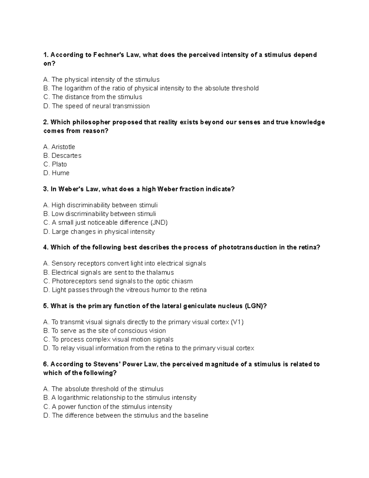 PSY 101: Midterm Mock Exam on Sensation and Perception Concepts - Studocu