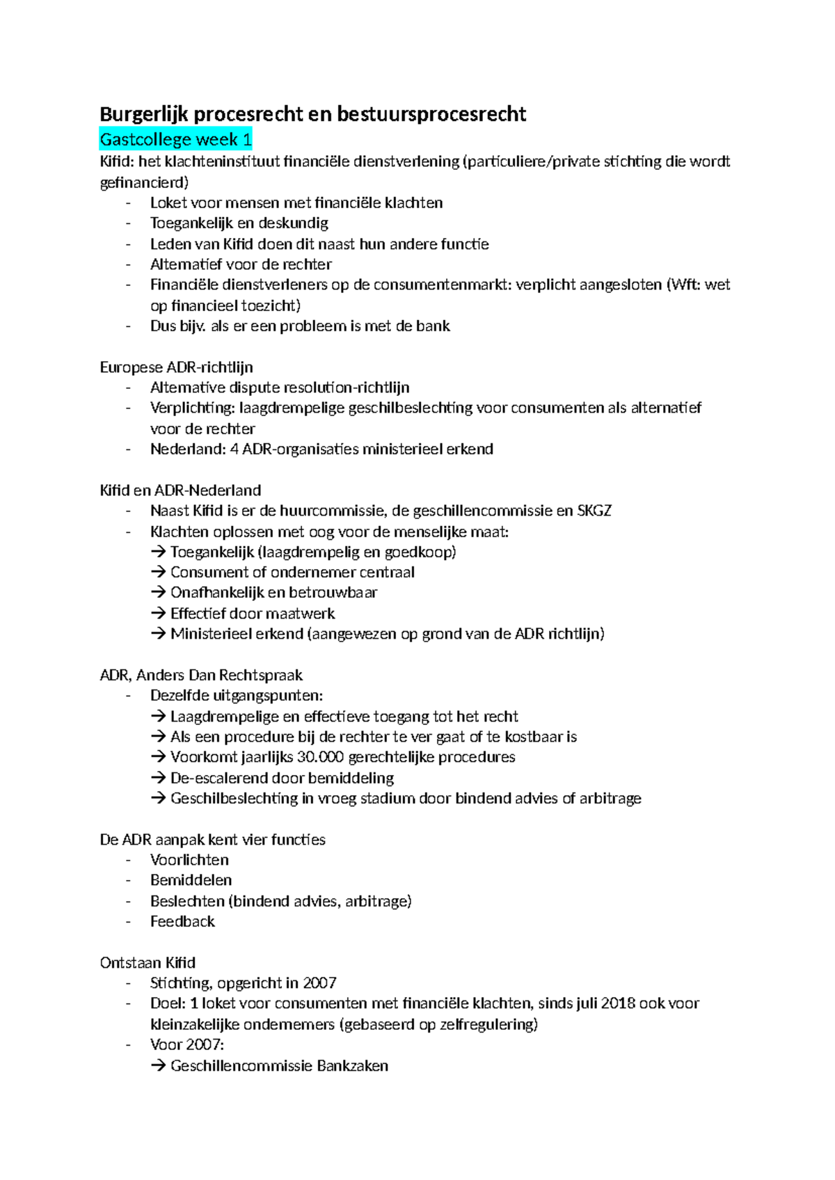 Kifid en ADR: Inleiding tot Burgerlijk Procesrecht en Klachtbehandeling ...