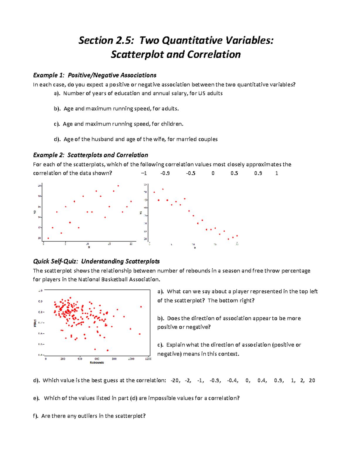 Sec 2.5: Scatterplots & Correlation Examples for Quantitative Variables ...