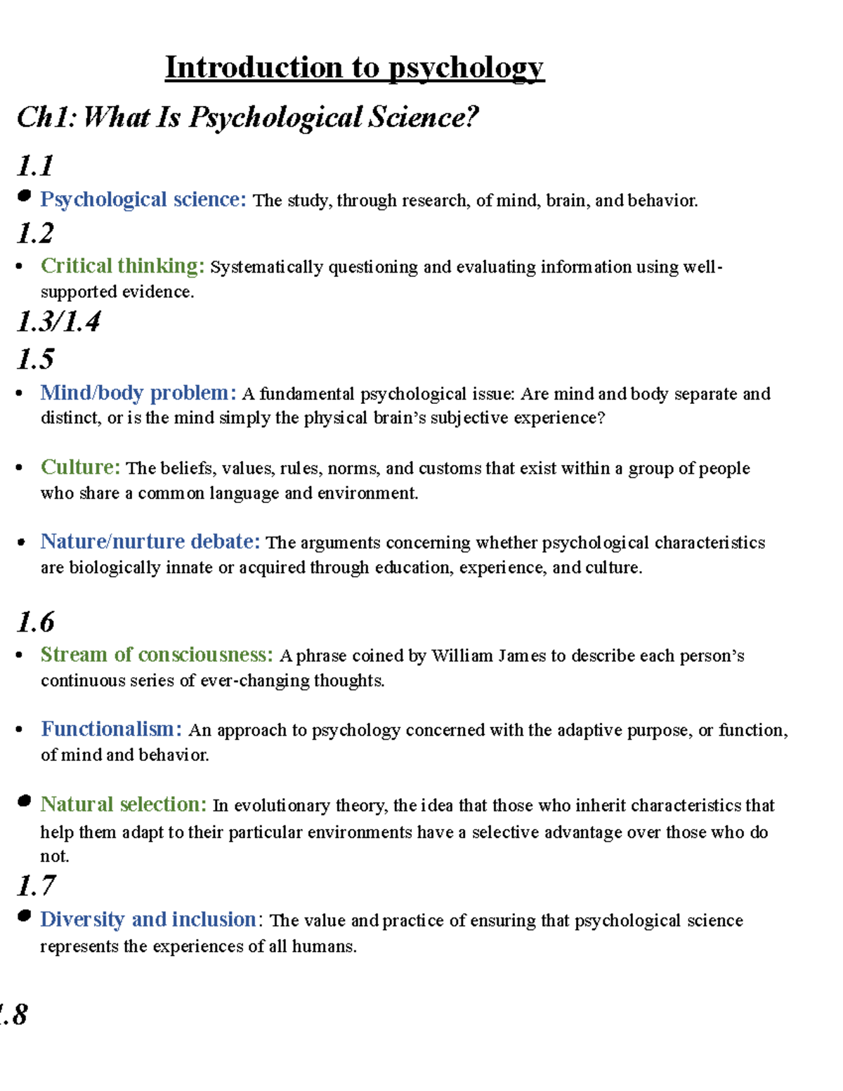 Psychology 101: Chapter 1 Overview of Psychological Science - Studeersnel