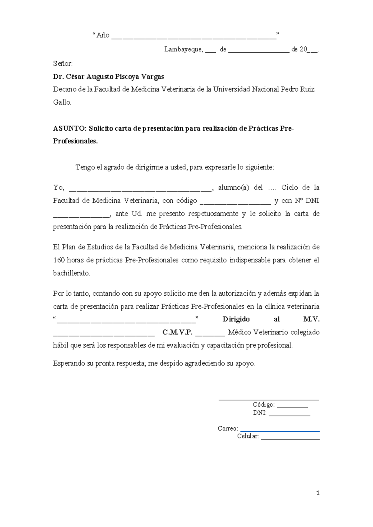 Solicitud de Carta de Presentación para Prácticas Preprofesionales en