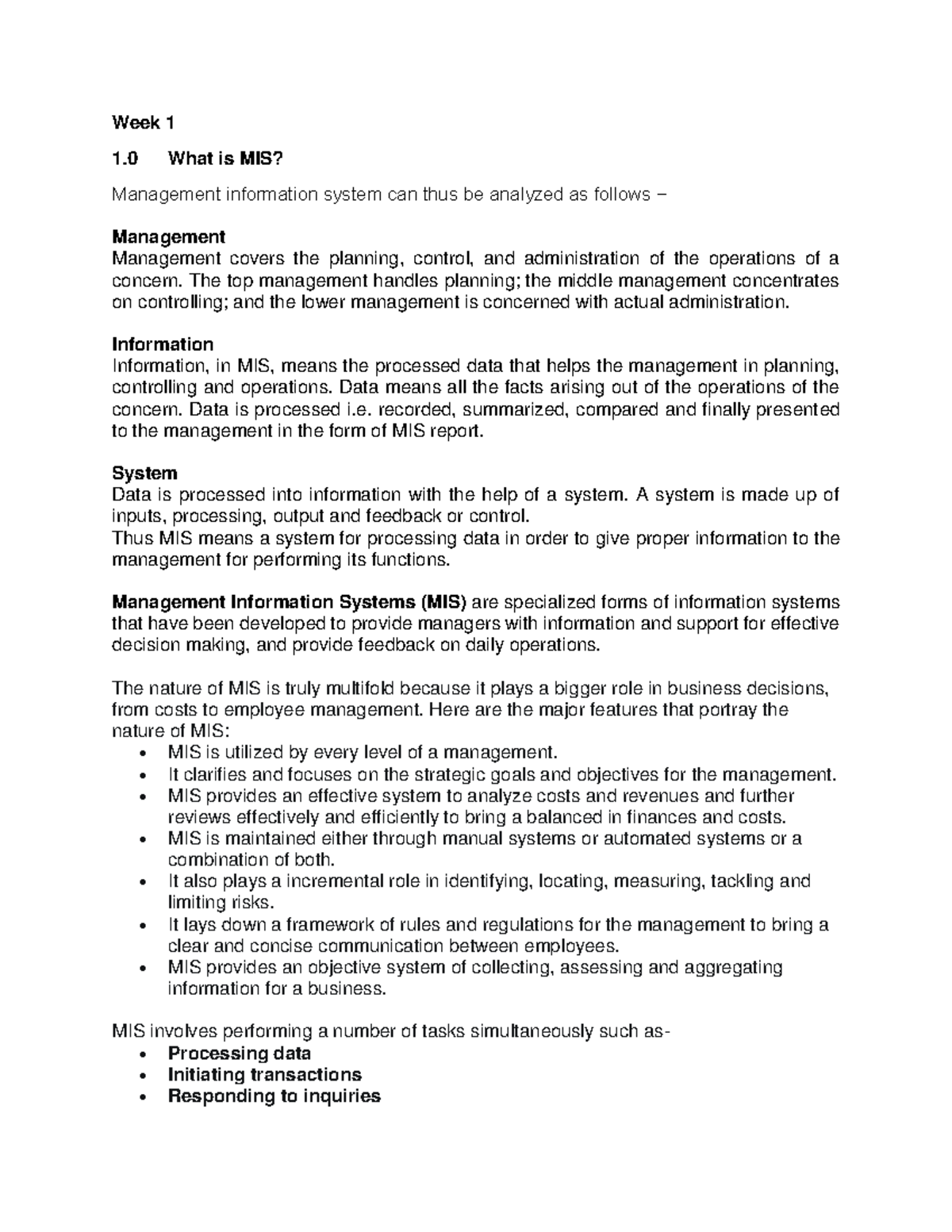 Week 1 Lecture Notes - Introduction to MIS Concepts - Studocu