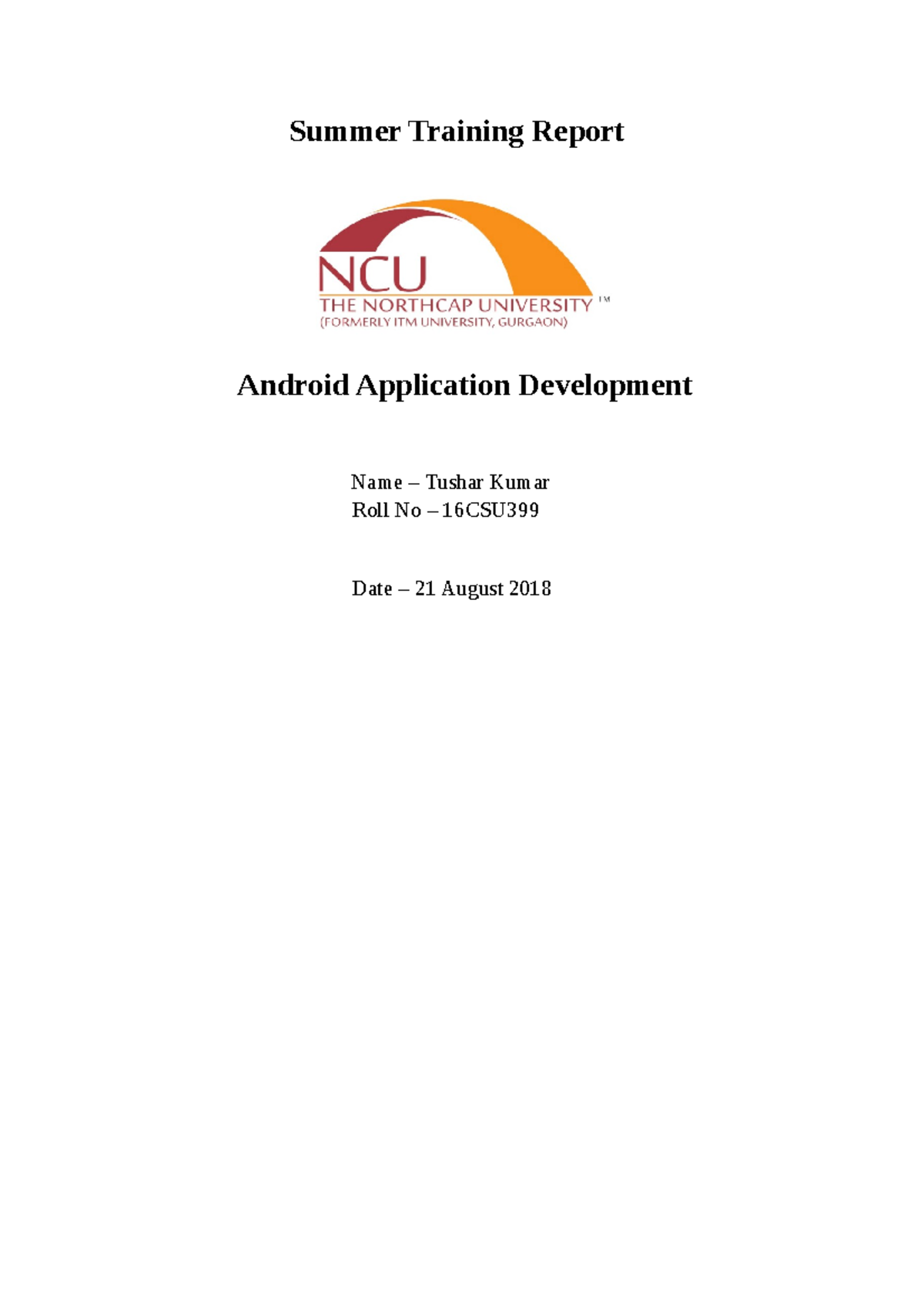 Summer Training Report - Summer Training Report Android Application ...