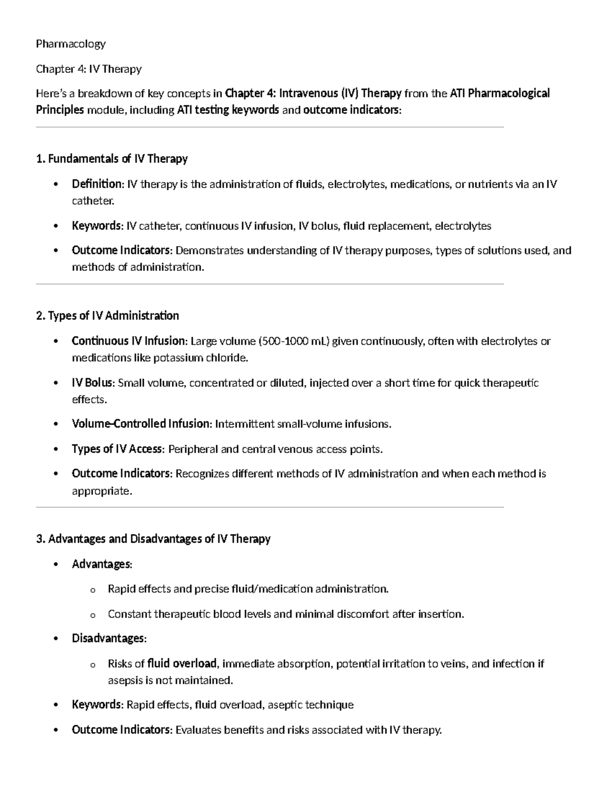 ATI Nursing Fundamentals: Chapter 4 IV Therapy Study Notes - Studocu