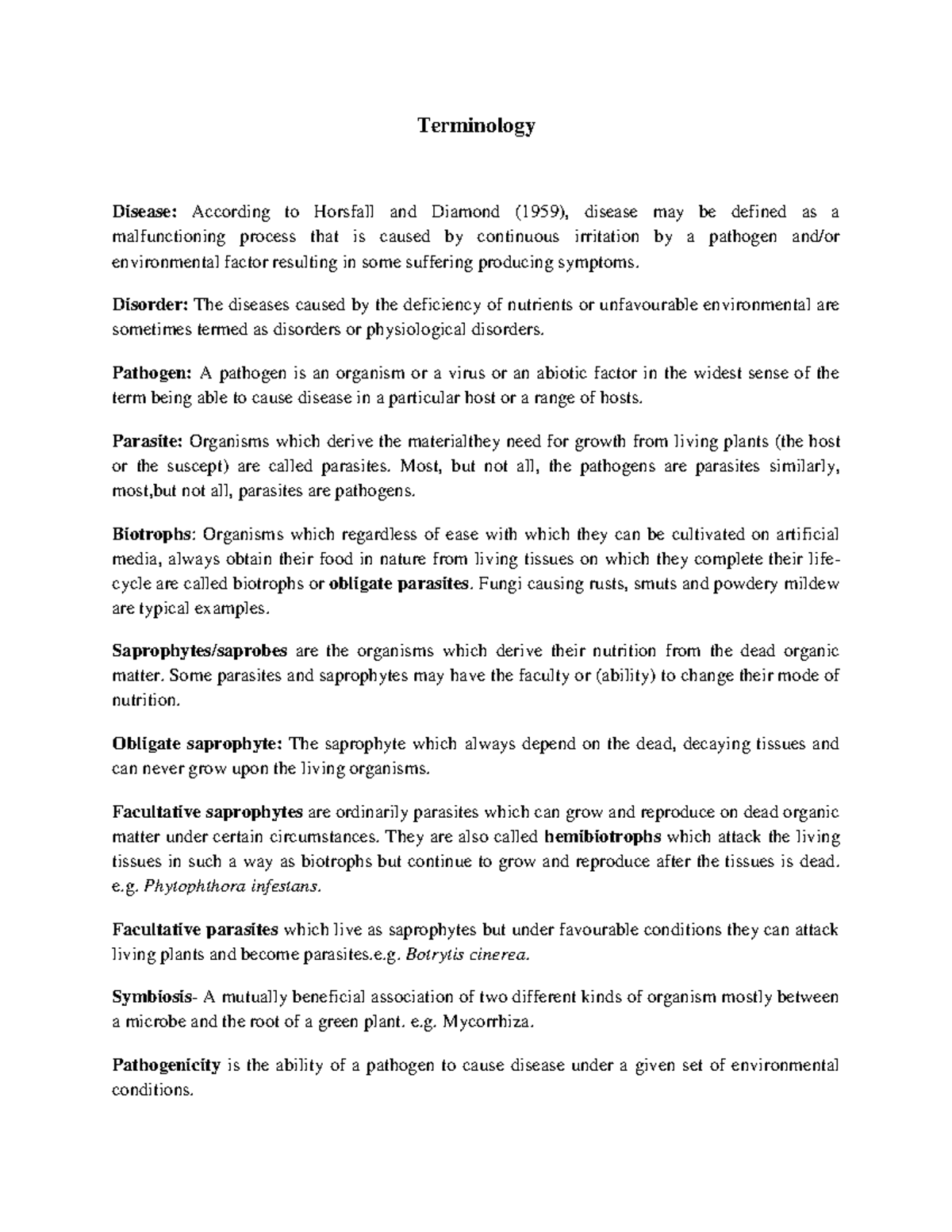 Plant Pathology Terms: Definitions and Concepts Explained - Studocu