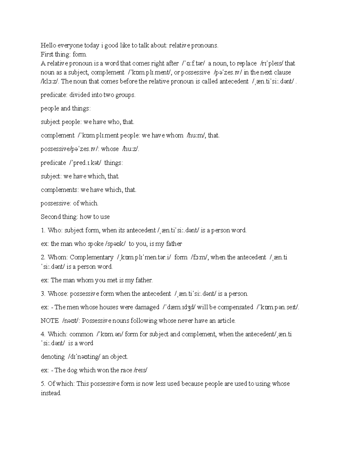 ENG 101: Lecture Notes on Relative Pronouns and Their Usage - Studocu