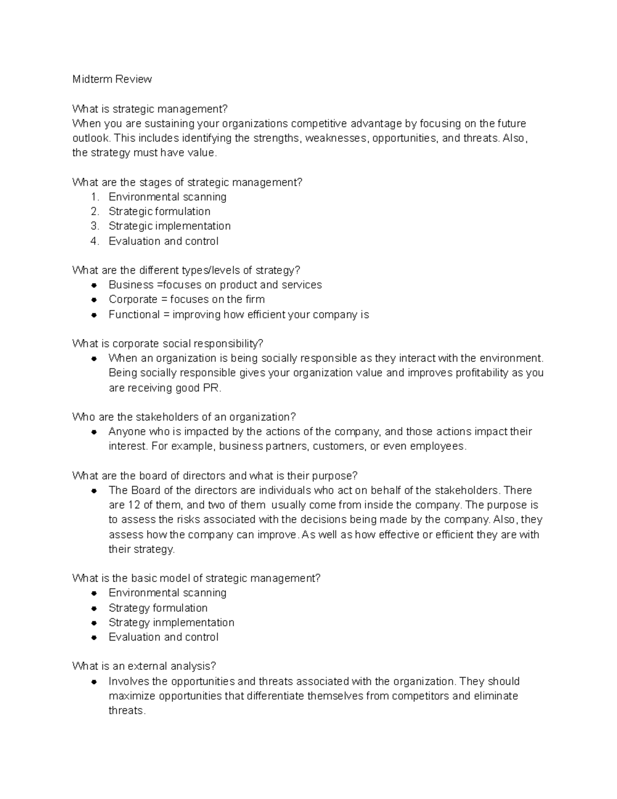 Strategic Management Midterm Review: Key Concepts & Strategies - Studocu